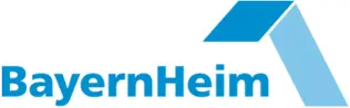 BayernHeim-Logo mit einem blauen stilisierten Dachsymbol.