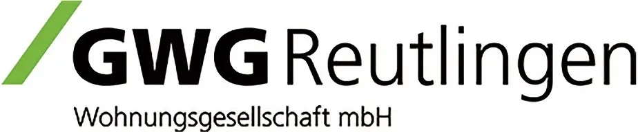 GWG Reutlingen Wohnungsgesellschaft mbH Logo mit einer grünen diagonalen Linie.