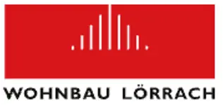 Wohnbau Lörrach Logo, ein rotes Rechteck mit weißen stilisierten Gebäudeumrissen.